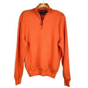 Polo Golf Ralph Lauren Orange Merino Wool Tight Knit 1/4 Zip Sweater Top Large